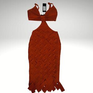 Athina NWT Burnt Orange Woven Bandage Cutout Dress Set – (Size Small)